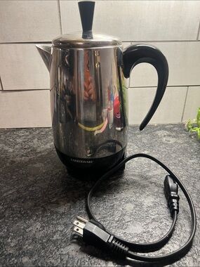 8 cup Farberware Stainless Steel Electric Percolator with Black Handle.